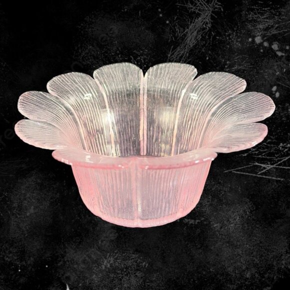 Viking Dalzell Pink Mid Century Glass Flower Petal Lotus Dessert Bowl Vintage - Picture 12 of 14